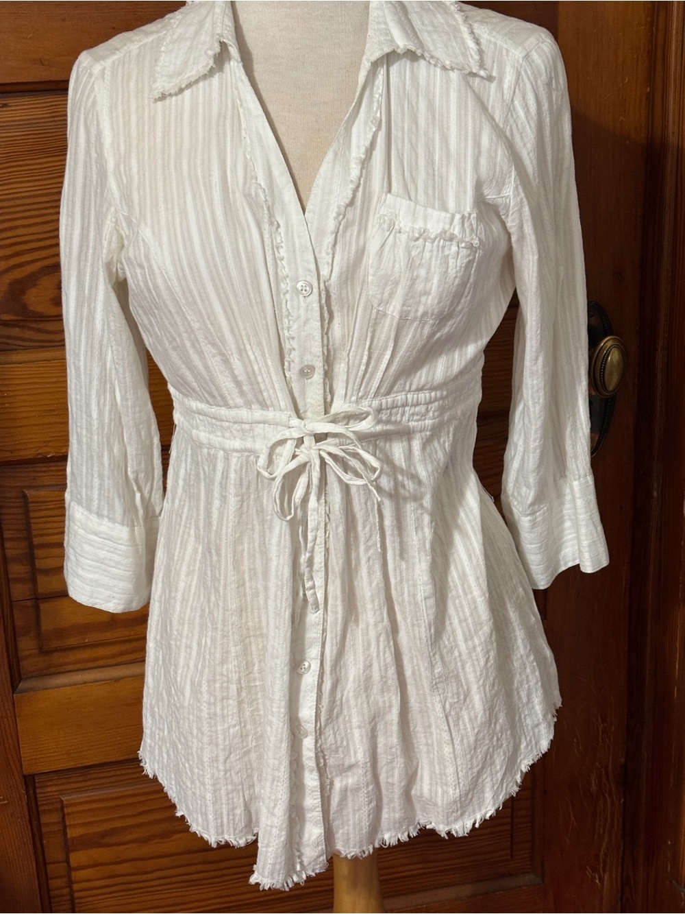 Maurices Creamy Off-White Button-Front Tie-Waist Blouse